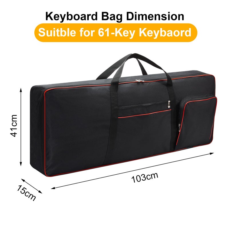 QEES 61 Key Keyboard Case Gig Bag Padded, Keyboard Cover, Portable Electric Keyboard Piano 600D Oxford Cloth with 10mm Cotton Case Gig Bag 40.1"x15.7"x4.7" GJB54 (black+red) - Image 2